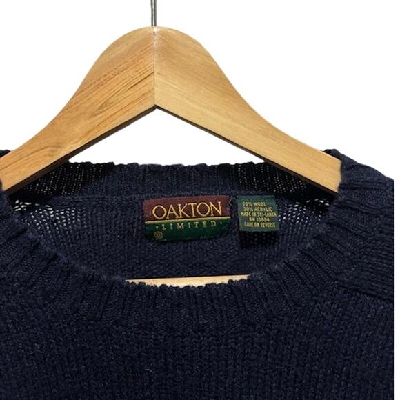 Vintage 90s Oakton Limited Navy Wool Blend Sweater Crewneck Pullover Men's XL - Picture 2 of 6